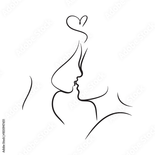 Minimalist line art of a couple kissing with a heart