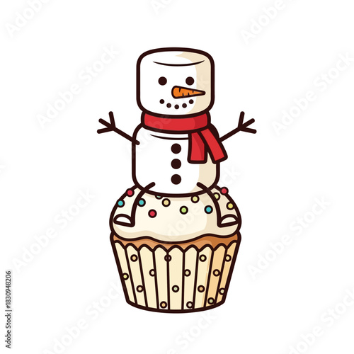 Whimsical winter delight frosty marshmallow snowman atop a festive cupcake treat