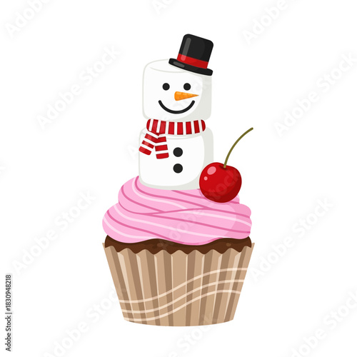 Festive delight snowman marshmallow cupcake whimsical winter season celebratory treat