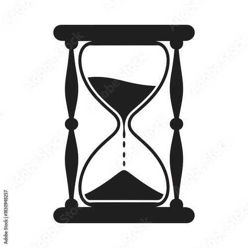 Black silhouette of an hourglass with sand flowing downward