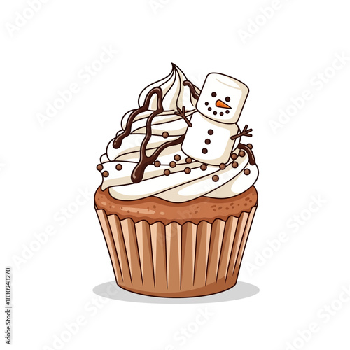 Festive holiday celebration with a marshmallow snowman cupcake delightful winter treat