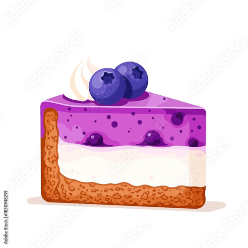 Captivating blueberry cheesecake slice illustration with creamy topping and delicious crust