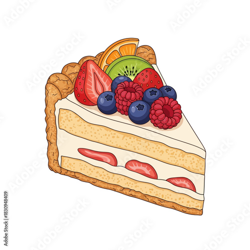 Delightful slice of fruit layered cake illustration showcasing a delectable treat