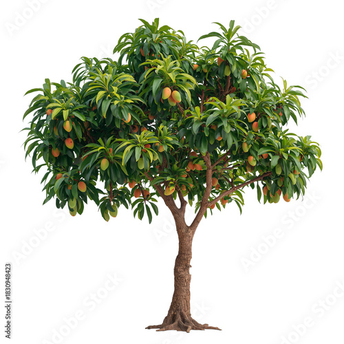 Mango Tree With Ripe Fruit in a Sunny Garden Setting During Late Summer
