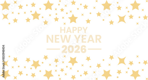 Happy new year 2026 greeting card background with golden stars and celebratory text Vector