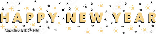 Happy new year gold text with sparkling stars on white background  Vector,new year text banner design 