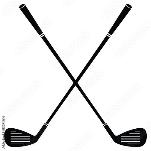 Classic crossed golf clubs design, vector illustration, ideal for sports branding, golf course logos, tournament graphics, leisure activity themes, apparel designs, promotional materials, digital and 