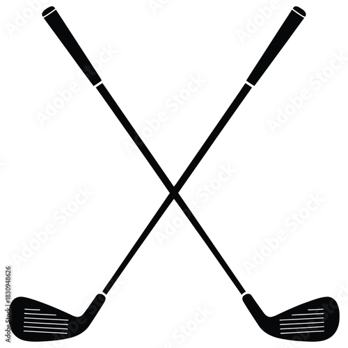 Classic crossed golf clubs design, vector illustration, ideal for sports branding, golf course logos, tournament graphics, leisure activity themes, apparel designs, and promotional materials for golf 