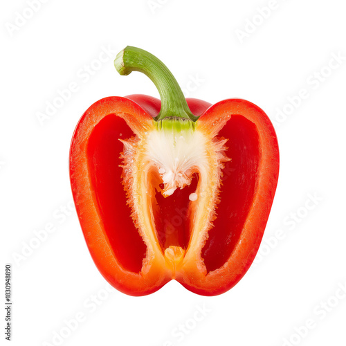 Fresh Red Bell Pepper Cut in Half, Showing Seeds and Inner Texture for Culina...