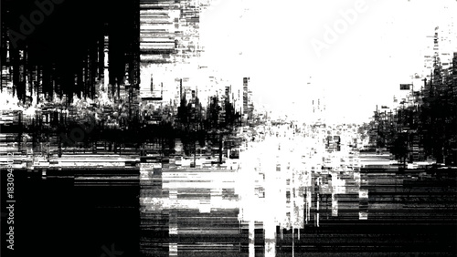 Abstract black and white digital glitch art with pixelated distortion effects Vector, illustration