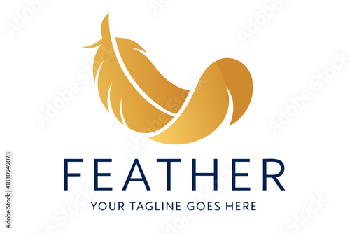Elegantly designed golden feather logo for stationery, writing, or spiritual brands evokes lightness, creativity, and inspiration