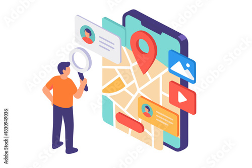 Discover local businesses with modern mobile app and explore new destinations with a virtual map for travel planning and social networking