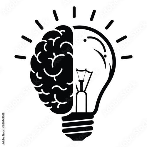 Brain and light bulb vector illustration creative idea concept isolated on white