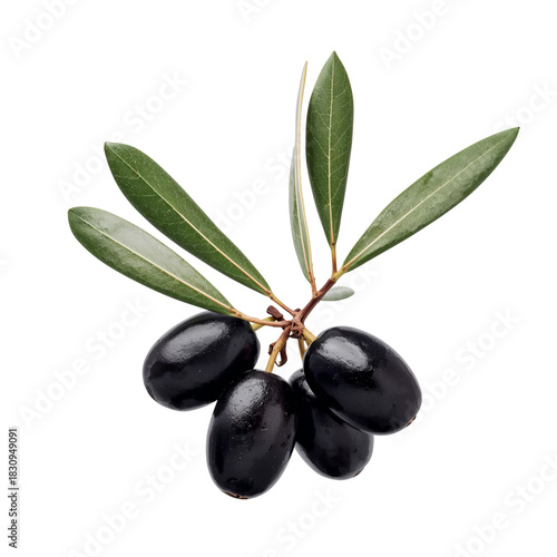 Fresh Black Olives on a Branch With Green Leaves in Bright Lighting