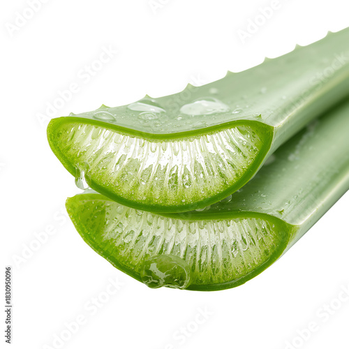 Fresh Slices of Aloe Vera With Droplets, Ready for Skin Care Use or Natural R...