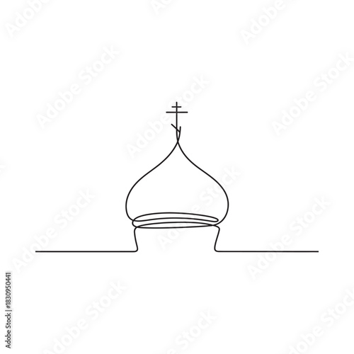 Minimalist line drawing of an orthodox church dome with a cross