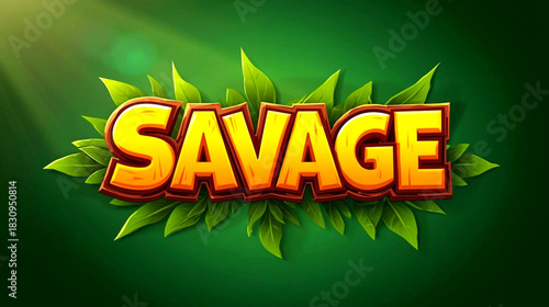 Savage game title logo with jungle leaf border and dramatic lighting