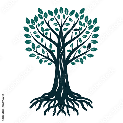 Stylized Tree Vector Illustration with Roots Vector Icon Set of Various Transportation Vehicles