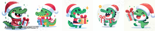 cute christmas dressed crocodile character vector