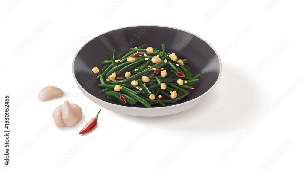 Fototapeta premium Flavorful Lao-Style Green Bean Stir-Fry with Garlic and Chili