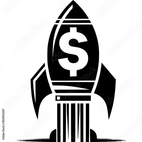 Financial Ascent: A powerful rocket, emblazoned with the dollar sign, soars upwards, symbolizing financial growth and economic progress.