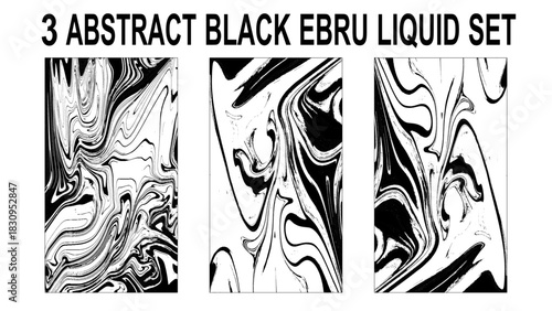 Collection of 3 ebru liquid bundle. Black and white liquid set. 