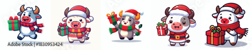 cute christmas dressed bufallo character vector