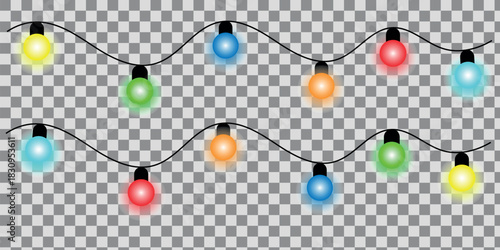 Fairy glow lights in various color red, green, blue, golden. perfect for celebrations and festival events on transparent background.