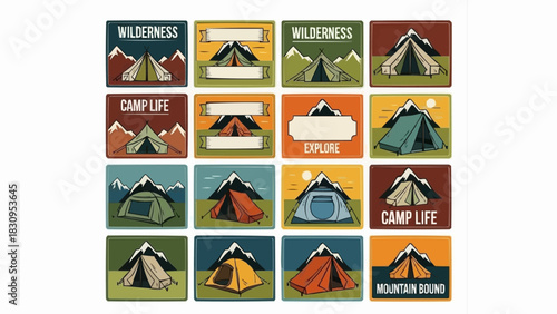Camping adventure outdoors with tents and mountain views for travel and leisure.