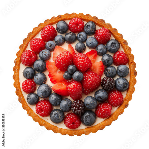 Fresh Berry Tart With Vibrant Strawberries, Blueberries, and Raspberries Arra...