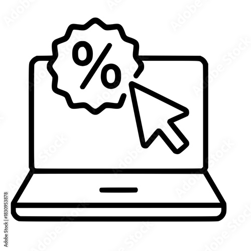 Laptop screen with mouse cursor clicking discount percentage symbol
