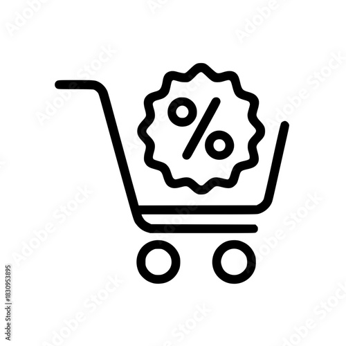 Online Shopping Cart with Percentage Discount Line Icon
