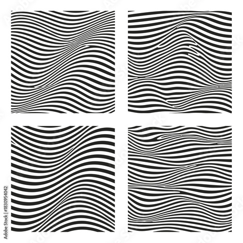 Abstract striped patterns collection with optical illusion effect for creative background design
