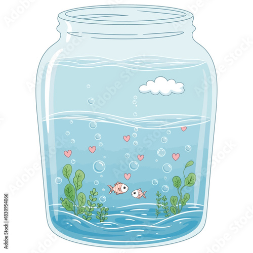 Aquatic dreamscape a playful illustration of serenity and harmony in a glass container