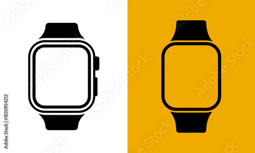 Modern smartwatch icon and silhouette on contrasting white and yellow backgrounds