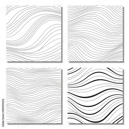Harmonious Wave Patterns: A set of four textured wave-like abstract backgrounds providing