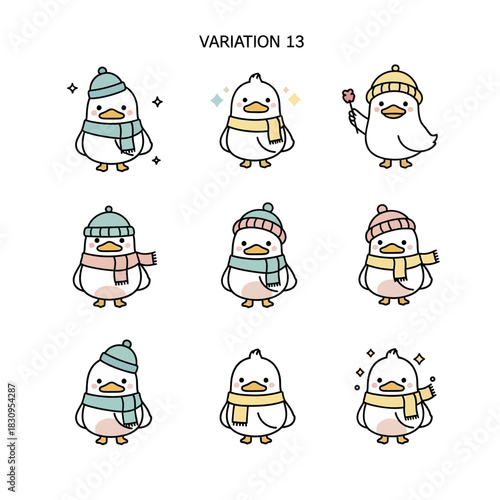 Charming Winter Ducks: A Delightful Collection of Cute Avian Characters in Winter Attire