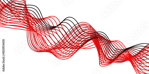 Red ribbon bow vector illustration on white backdrop with flowing light curve lines and a hint of pink motion.  wave, smoke, lines, pattern, swirl, flow, waves, concept, banner, abstraction