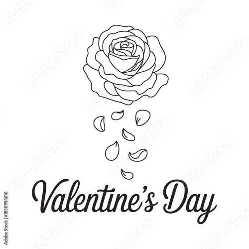 Elegant rose and falling petals for valentine s day