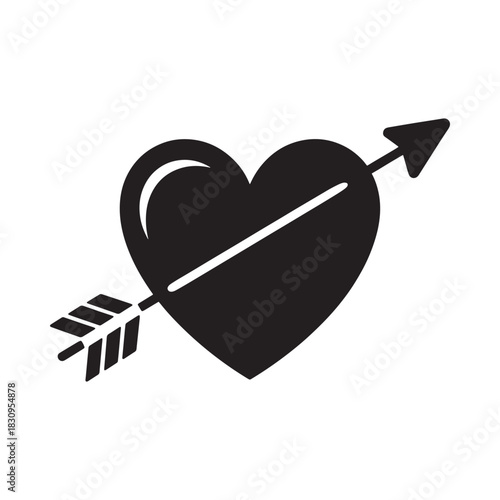 Black silhouette of a heart pierced by an arrow