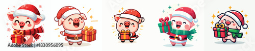 cute christmas dressed pig character vector