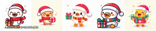 cute christmas dressed duck character vector