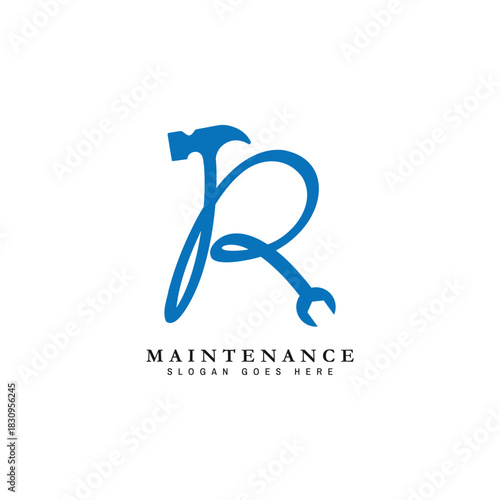 Letter R House Maintenance Logo. Alphabet R Building Construction Icon