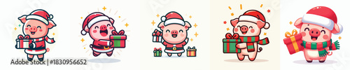 cute christmas dressed pig character vector