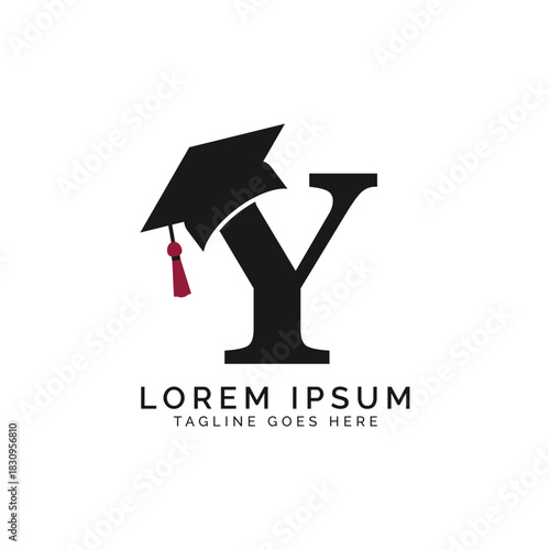Letter Y with Graduation Cap Logo. Alphabet Y Education Hat icon