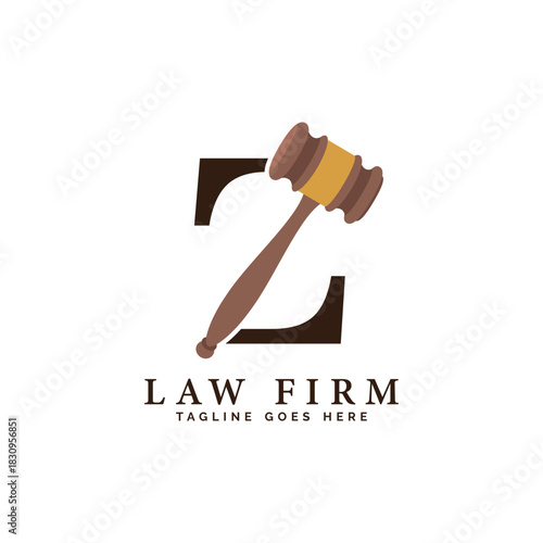 Letter Z Law Firm Logo Concept with Judge Hammer. Alphabet Z Judge Gavel
