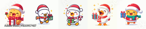 cute christmas dressed duck character vector
