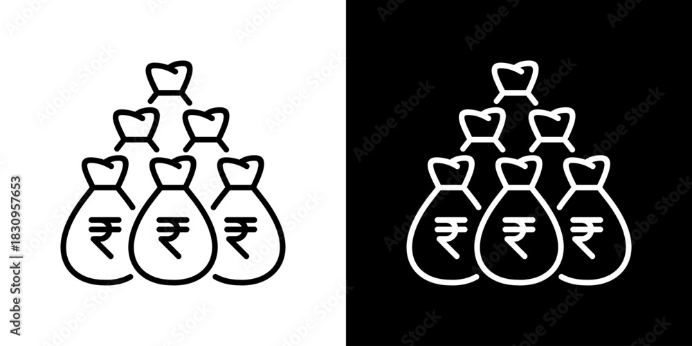 Naklejka premium Money Bag Icon With Rupee Currency Symbol. Fresh Line Design Built For Creative Flexibility In Light And Dark Versions.