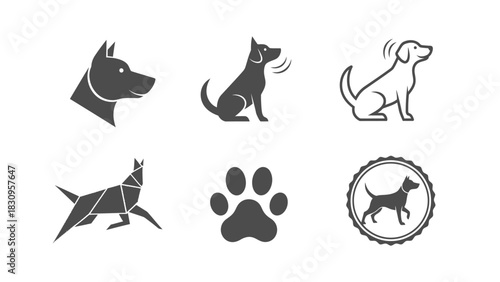 Collection of dog icons and symbols