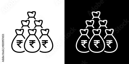 Money Bag Icon With Rupee Currency Symbol. Fresh Line Design Built For Creative Flexibility In Light And Dark Versions.